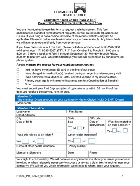 Fillable Online Direct Member Reimbursement Form Community Health