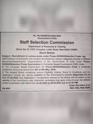 Ssc Selection Post Phase Notification Instapdf