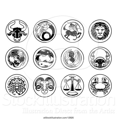 Vector Illustration Of Round Black And White Zodiac Astrology Horoscope Star Signs By