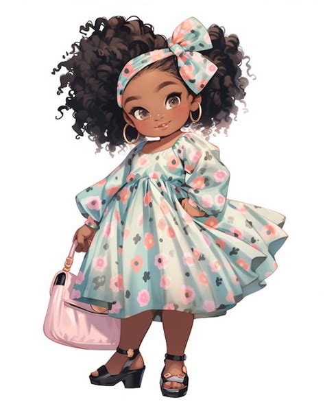 Premium Photo Cartoon Girl With Curly Hair And A Pink Purse Generative Ai