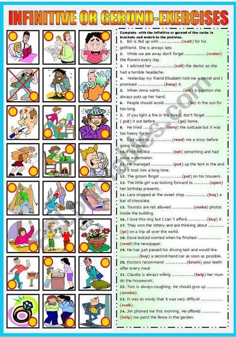 INFINITIVE OR GERUND EXERCISES B W VERSION INCLUDED ESL Worksheet