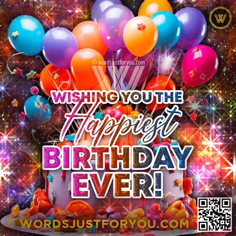 Colourful Glitter Happiest Birthday Wish WordsJustforYou