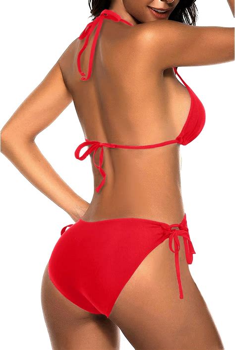 Tempt Me Women Two Piece Halter Padded Top Tie Side Bottom Triangle