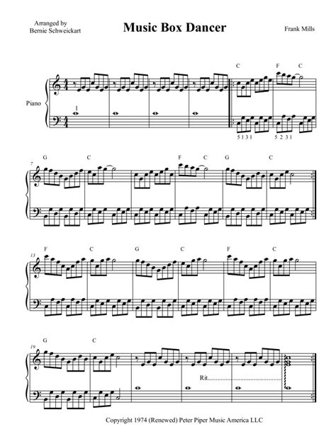 Music Box Dancer Arr Bernie Schweickart By Frank Mills Sheet Music For Piano Solo At Sheet