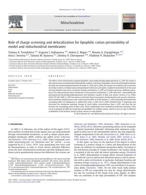 Pdf Role Of Charge Screening And Delocalization For Lipophilic Cation