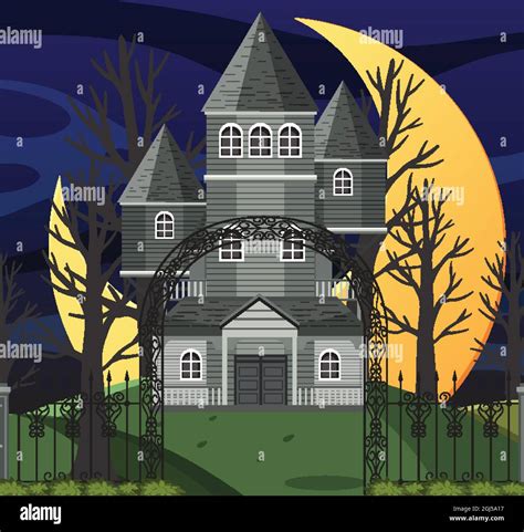 Haunted halloween mansion at night illustration Stock Vector Image ...