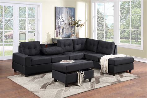 30Heights - Reversible Sectional + Storage Ottoman (Black Linen)