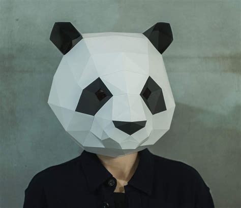 Make Panda Mask Diy 3D Mask Pdf Pattern Mask Polygon Paper Mask