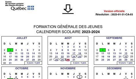 Calendrier scolaire CSDHR CSS des Hautes Rivières