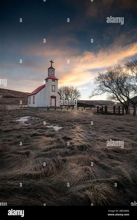 Beautiful Small Red Church In Northern Iceland Stock Photo Alamy