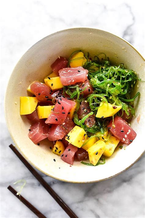 Ahi Tuna Poke Salad with Mango | foodiecrush.com