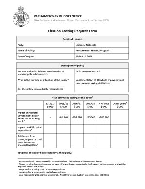 Fillable Online Parliament Nsw Gov Election Costing Request Form