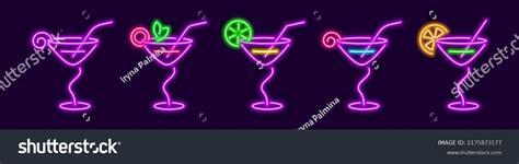 Purple Cocktails Neon Martini Glasses Curved Stock Vector Royalty Free 2175873177 Shutterstock