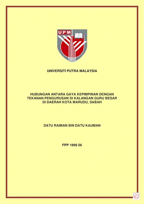 Pdf Universiti Putra Malaysia Hubungan Antara Gaya Kepimpinan Dengan