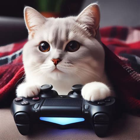 cat playing game  controller premium ai generated image