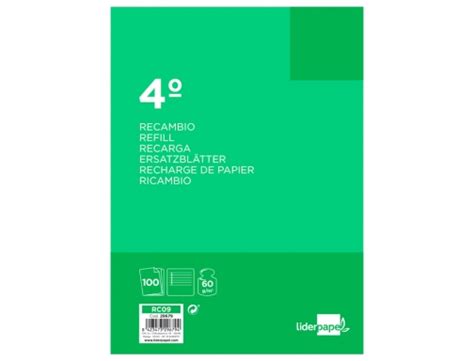 Recambio Liderpapel Cuarto 100 Hojas 60g M2 Horizontal Con Margen 6