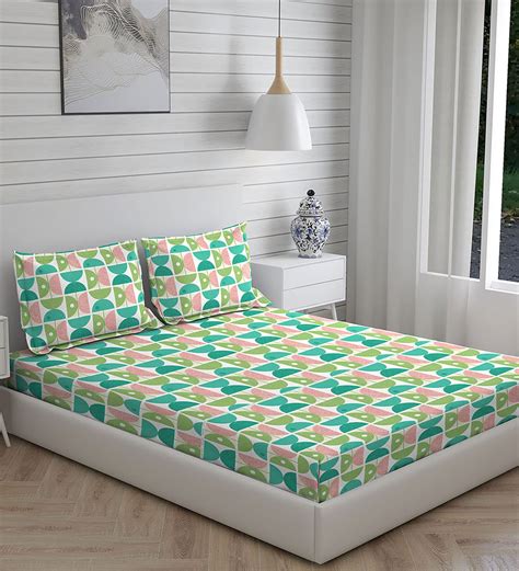 Buy Multicolor Geometric Tc Cotton Queen Sized Bed Sheets With