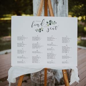 Alphabetical Seating Chart Greenery Seating Chart Template Table