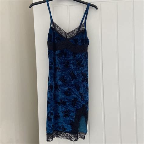 Velvet Blue Lingerie Detail Dress With Lace And Depop