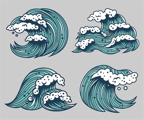 Premium Vector Colored Set Of Sea Or Ocean Wave For Marine Design