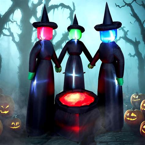 Joiedomi Ft Halloween Inflatable Three Witch Around Cauldron With