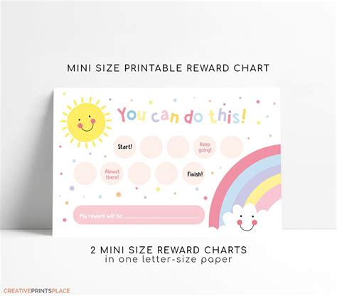 Mini Size Printable Pink Rainbow Sun Reward Chart Girl S Sticker Chart Reward Chart For