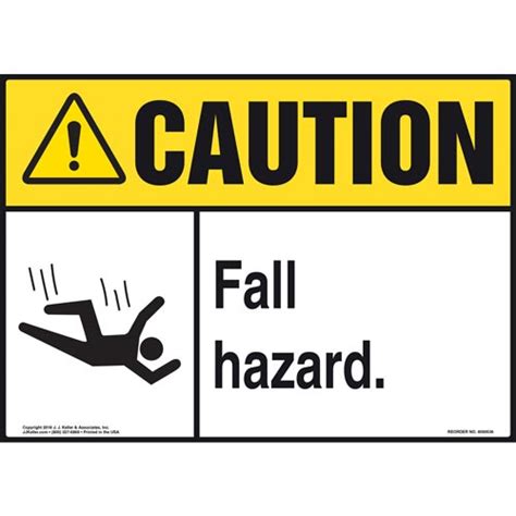 Caution Fall Hazard Ansi Sign