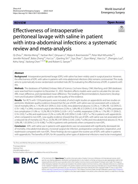 Pdf Effectiveness Of Intraoperative Peritoneal Lavage With Saline In