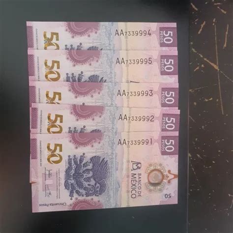 5 Nuevos Billetes 50 Pesos Tenochtitlan Ajolote Serie A A En Venta En