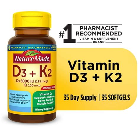 Nature Made Vitamin D3 K2 Softgels Dietary Supplement 35 Count