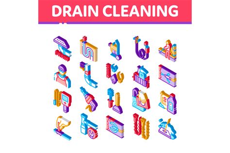 Drain Cleaning Service Isometric Icons Set Vector Graphic By