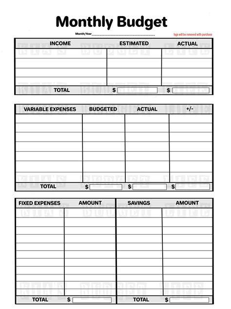 Monthly Budget Planner Printable Simple Budget Worksheet Personal Budget Template Instant