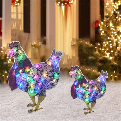 Chicken with Scarf Decor Lights Flat Garden Sculpture Chicken Ornaments ...