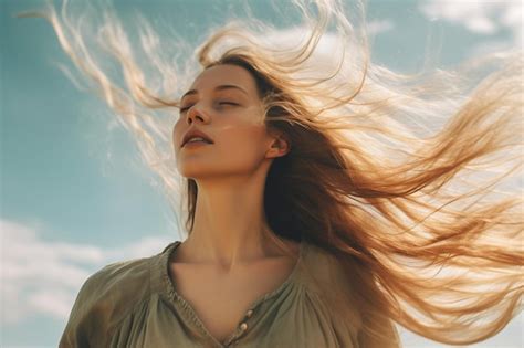 Mujer Generativa Ai Con Cabello Largo Ondeando Al Viento Foto Premium