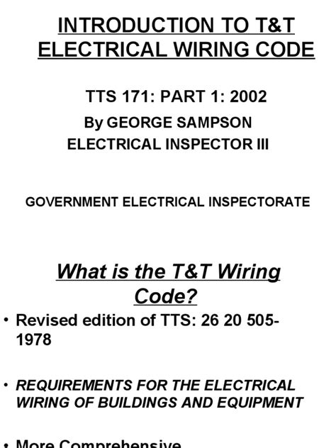 Introduction To Tandt Electrical Wiring Code Tts 171 Part 1 2002