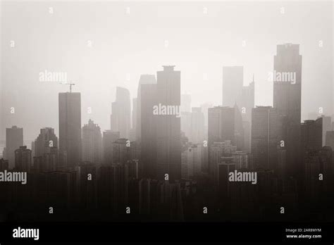 Chongqing urban architecture and city skyline in fog in China Stock ...