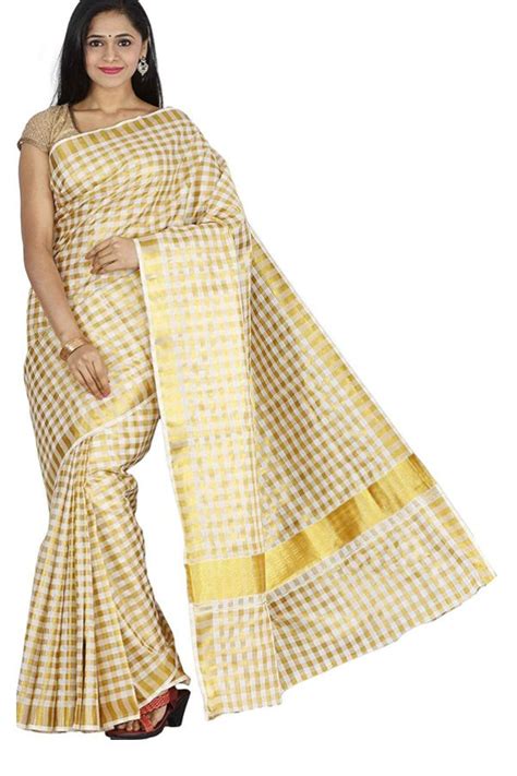 kerala zari checks saree  petticoat  falls  blouse piece