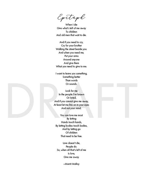 Epitaph Poem By Merrit Malloy Printable