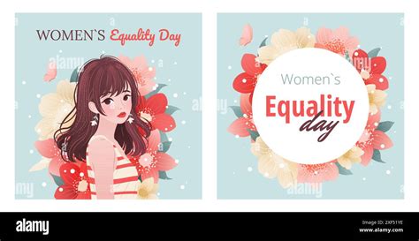 Womens Equality Day Posters With Woman And Flowers Stock Vector Image