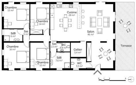 Plan Maison Contemporaine Chambres Plain Pied Home Alqu