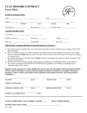 Fillable Online Nrhchonors Honors Contract Form CCAC Nrhchonors Fax