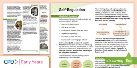 Self Regulation Early Years Practitioner Support Handout Cpd