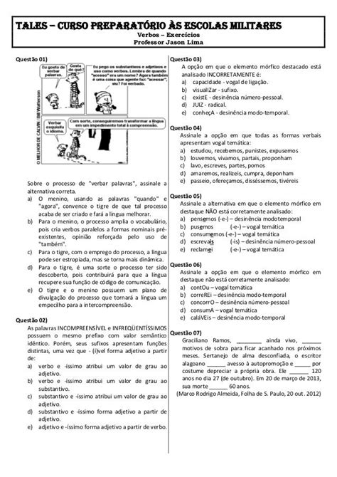 Atividade Estrutura Do Verbo 7 Ano Várias Estruturas