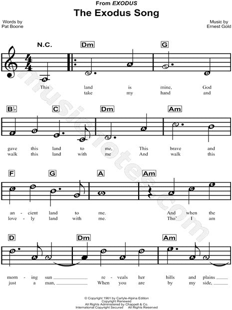 The Exodus Song From Exodus Sheet Music For Beginners In C Major