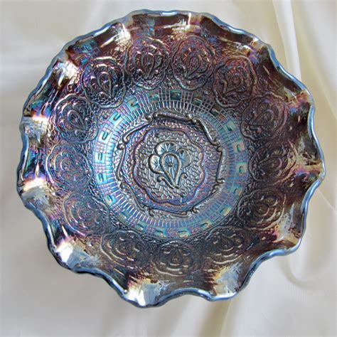 Fenton Persian Medallion Black Amethyst Carnival Glass Bowl Carnival Glass