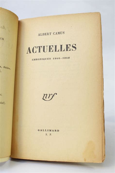 Camus Actuelles Chroniques Signed Book First Edition