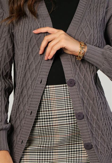 Cardigan Alongado Em Tricot Texturas Cinza Lamandinne