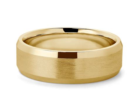 Beveled Edge Matte Wedding Ring In 14k Yellow Gold 7 Mm