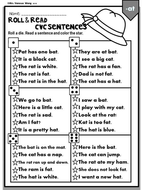 Phonics Worksheets Cvc Short Vowels Roll And Read Sentences Etsy