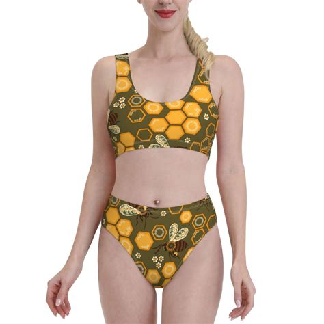 Haiem Bees And Honeycombs Women S Bikini Set Two Piece High Waisted